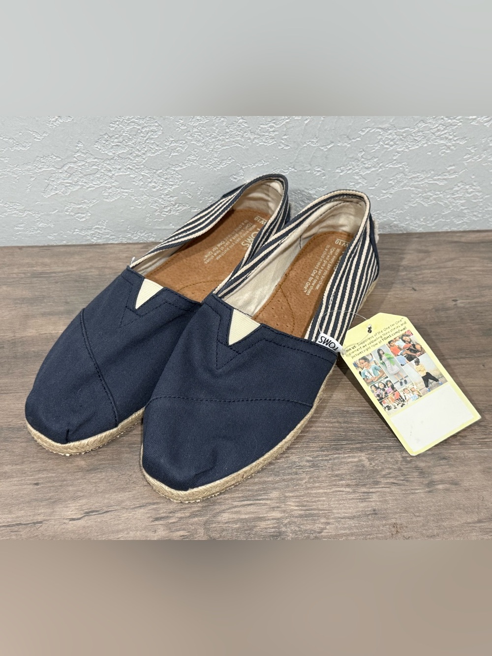 Toms Navy Canvas Slip-On Loafers with Stripe Trim